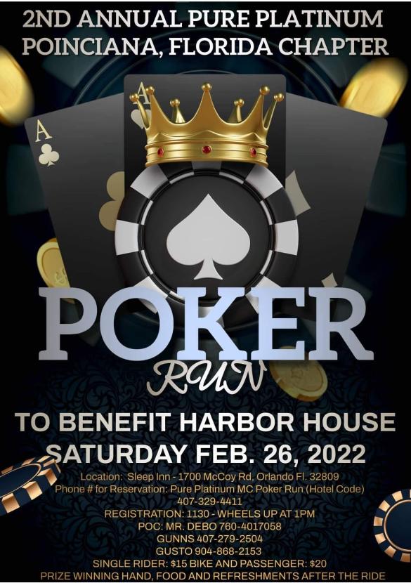 Poker event poster with crowned spade symbol and event details.