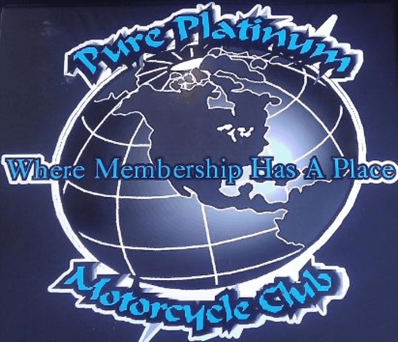 Motorcycle club logo with membership slogan.