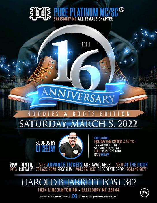 16th Anniversary celebration poster for an event on March 5, 2022.