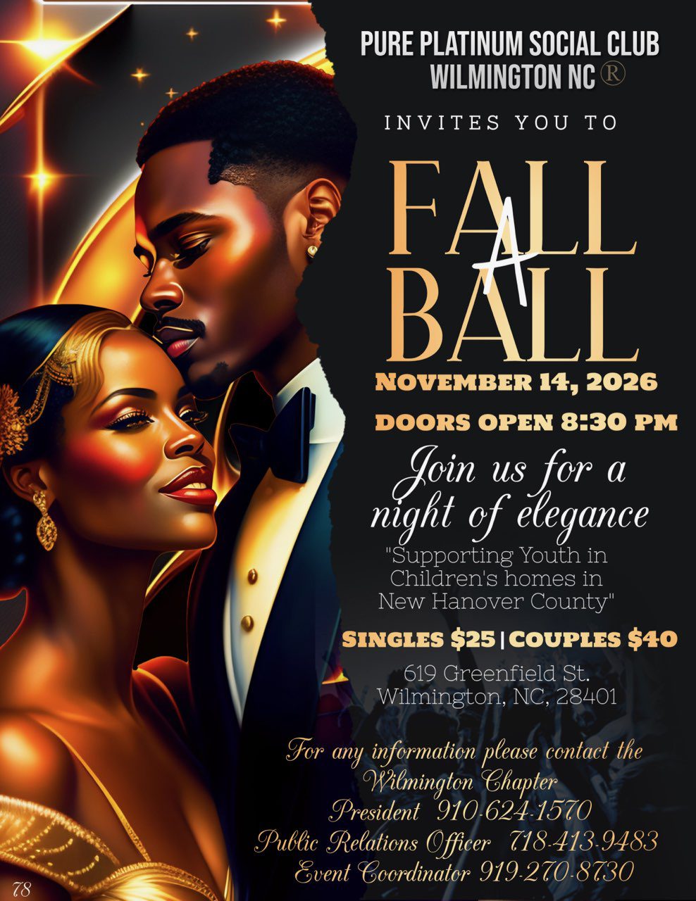 Elegant couple invites to a Fall Ball on November 14, 2026, with a night of elegance and dinner.