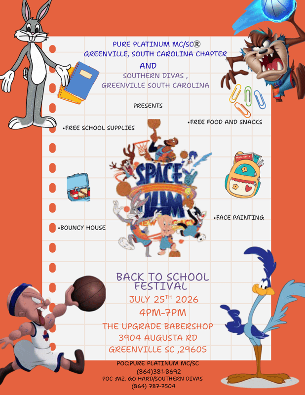 Back to School Festival poster featuring popular cartoon characters and event details.